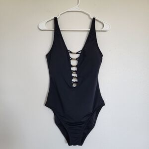 Lilly Pulitzer Isle Lattice Beaded One Piece Swimsuit - Onyx Black